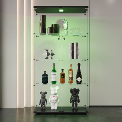 WDDH Floor Standing Curio Glass Display Cabinet 4 Shelves With LED Lights And 2 Door, Glass Display Case, 64.7\"*31.7\"*14.3\"
