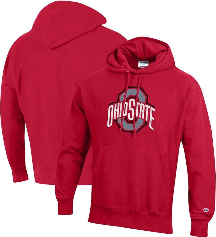 Men's Champion Scarlet Ohio State Buckeyes Vault Logo Reverse Weave Pullover Hoodie