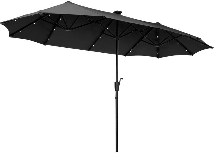 Ainfox 13 ft. Steel Market Solar Patio Umbrella Double-Side with LED Light in Black