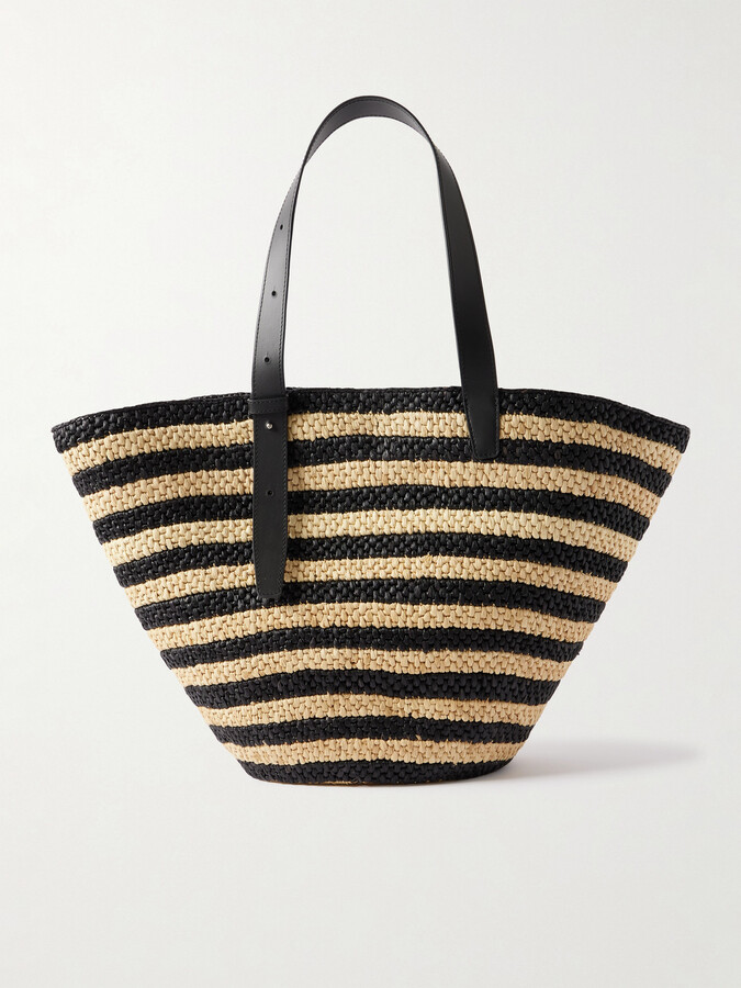 LIÉ STUDIO - The Bianca Large Leather-trimmed Striped Raffia Tote - Neutrals
