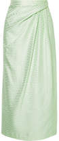Carolina Herrera - Gathered Gingham Silk-satin Jacquard Midi Skirt - Mint