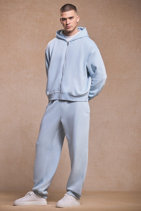 boohoo Mens Blue Man Oversized Zip Through Hooded Tracksuit