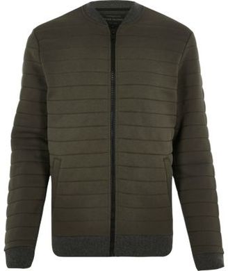 River Island Mens Dark green quilted bomber jacket