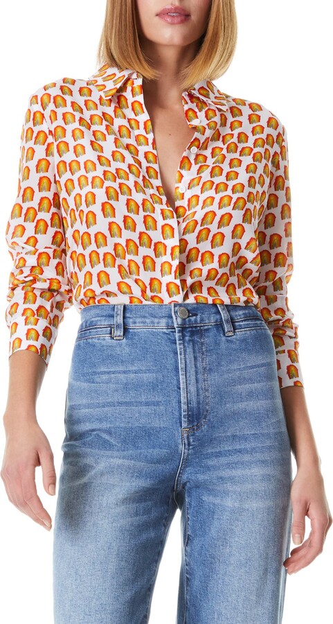 Alice + Olivia Willa Abstract Print Silk Button-Up Shirt