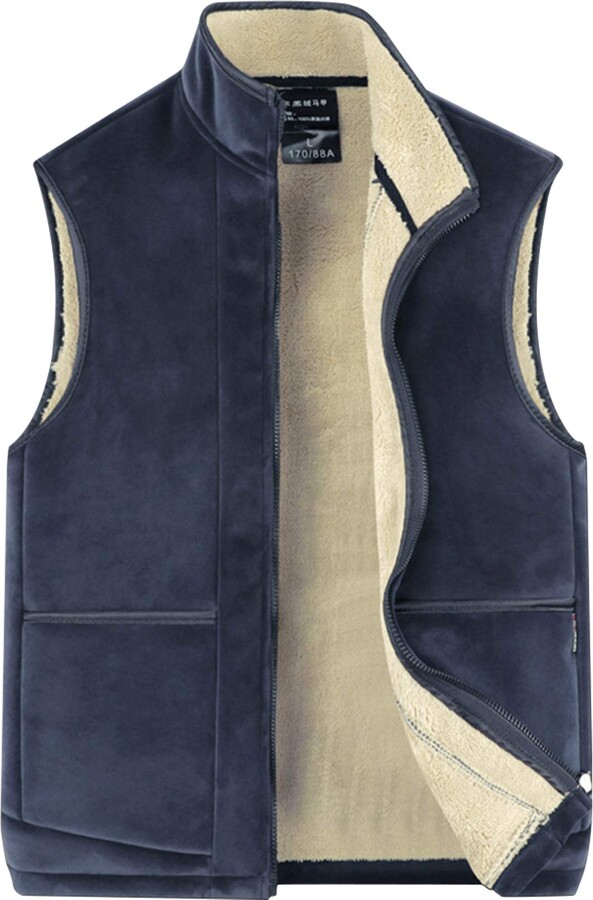 Panegy Men's Warm Vest for work Outdoor Winter Fleece Gilet Solid Color  Windproof Hiking Sleeveless Jacket Body Warmer Blue Label Size 2XL=EU S -  ShopStyle