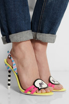 Thumbnail for your product : Webster Sophia Girl Talk patent-leather and canvas slingbacks
