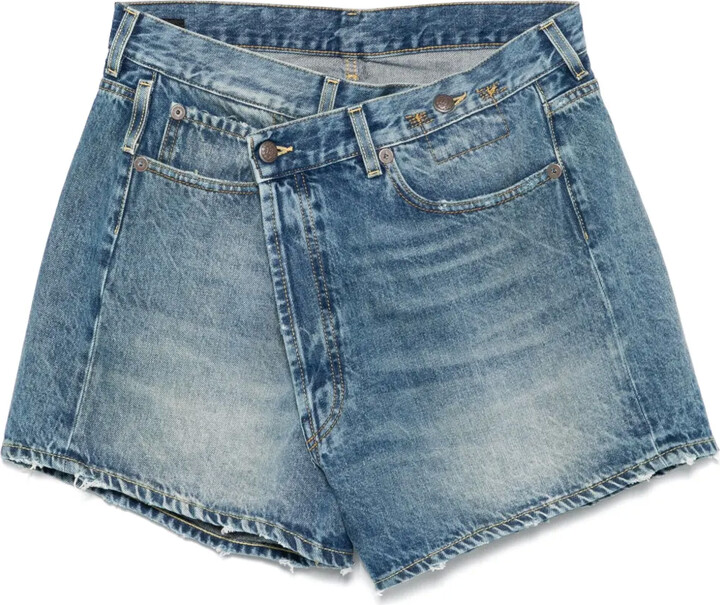 R 13 Crossover denim shorts