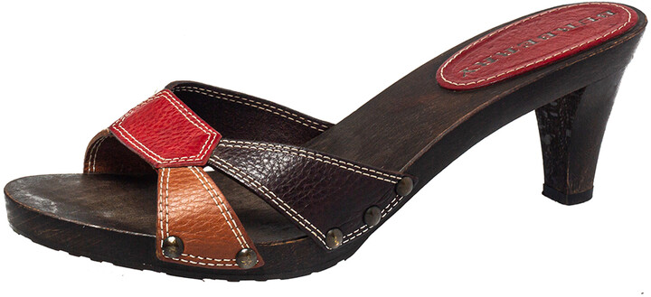 Burberry Vintage Multicolor Leather Wooden Clogs Sandals Size 40 - ShopStyle