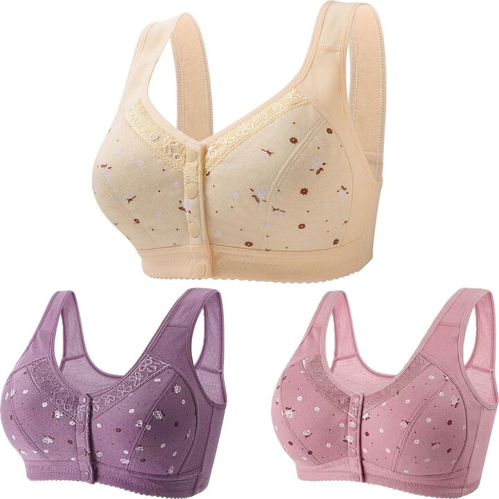FunAloe 3Pcs Front Fastening Bras for Women UK Non Wired Support Sports Bras  Wireless Full Coverage Push Up Comfy Wide Straps Everyday Bra Bralettes  Gathering and Breathable Underwear - ShopStyle