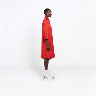 Balenciaga Monogram Shifted Shirt Dress in red jacquard silk