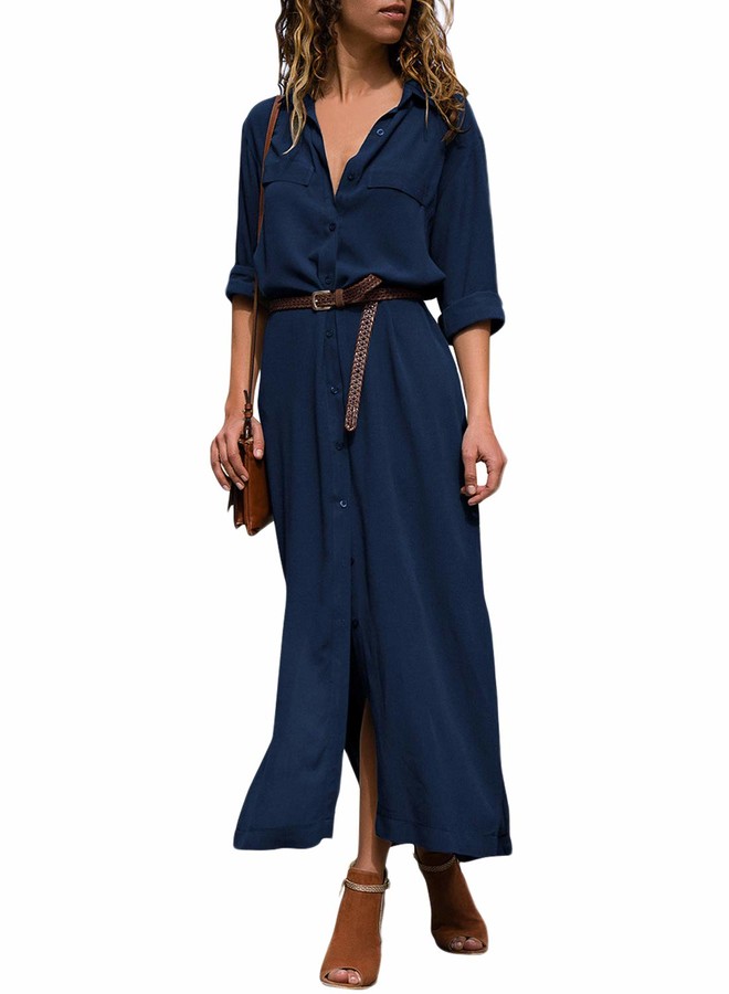 blue maxi shirt dress