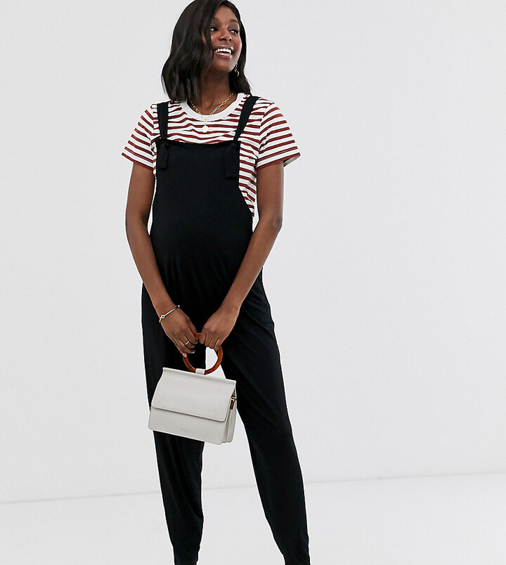 ASOS Maternity DESIGN maternity jersey dungaree jumpsuit in black -  ShopStyle