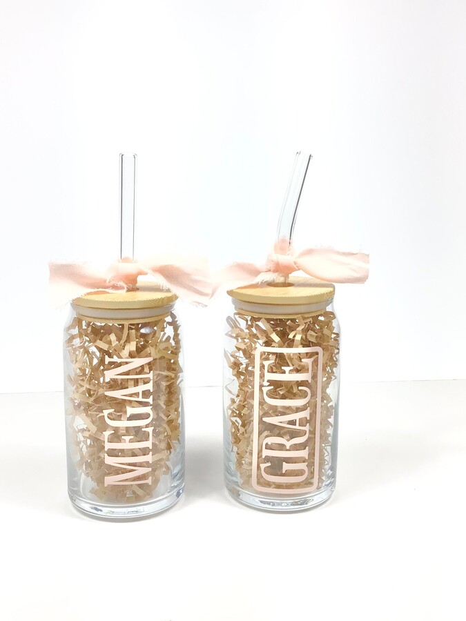 Engraved Glass Tumbler With Straw and Lid Boho Style Tumbler