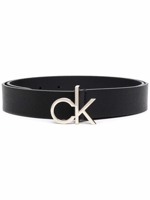 Calvin Klein Saffiano-texture logo-plaque belt