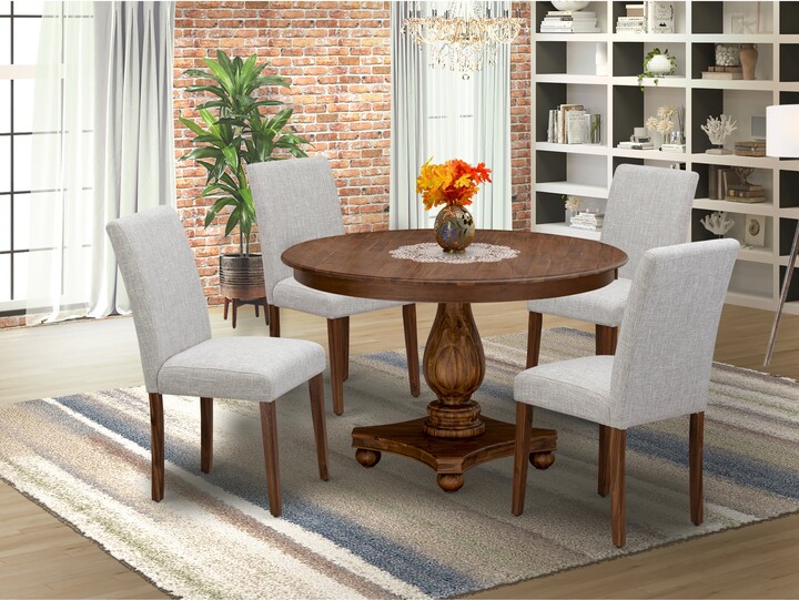 East West Furniture Set Pedestal Dinner Table and Doeskin