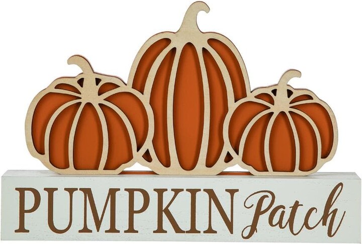 7.75 in. H Fall Wooden Pumpkin Patch Pumpkins Table Sign
