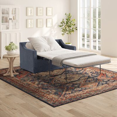 Serta Hunter 53.3" Convertible Loveseat with Pull Out Twin Size Sleeper, Slipcovered Design, Woven Polyester Fabric