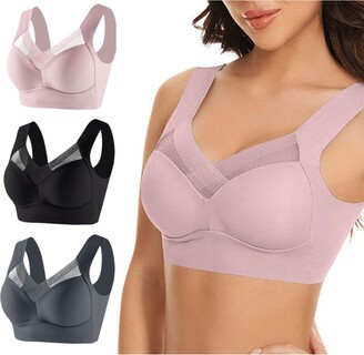 iClosam Womens Sports Bra Front Cross Side Buckle Push Up Bra Sexy V-Neck  Lace Bralette Wireless Yoga Running Lounge Bra with Removable Pads M-XXXL