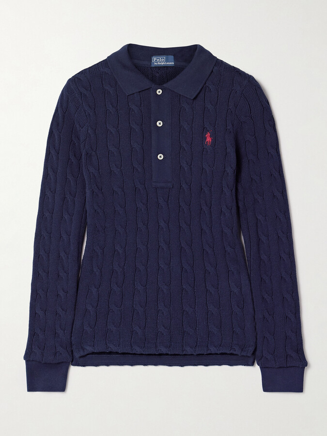 Polo Ralph Lauren Cable-knit Cotton Polo Sweater - Blue