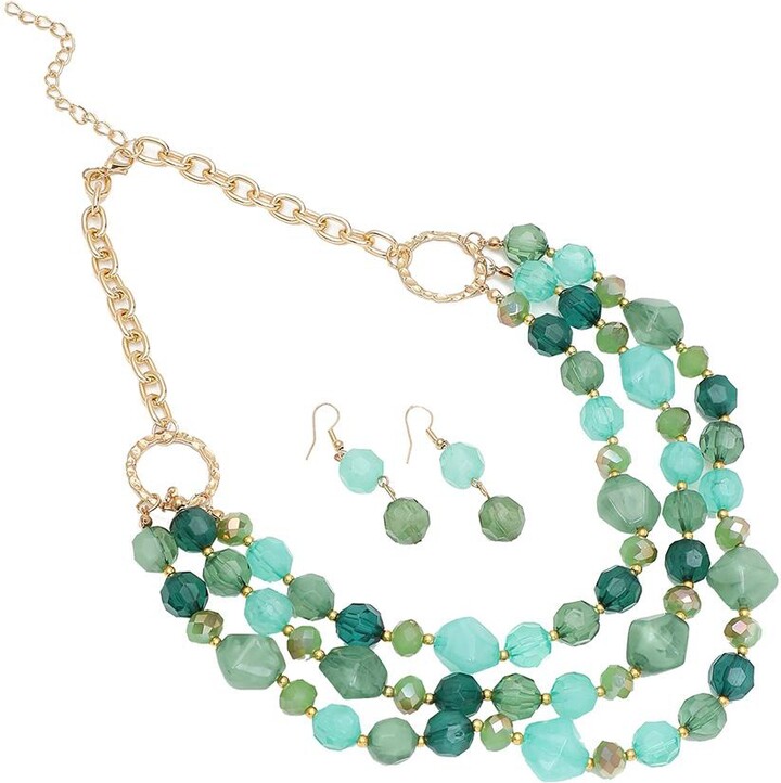 Sohi Women's Green Under-The-Sea Multi-Layered Necklace