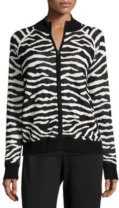 Joan Vass Zebra-Print Zip-Front Jacket, Petite