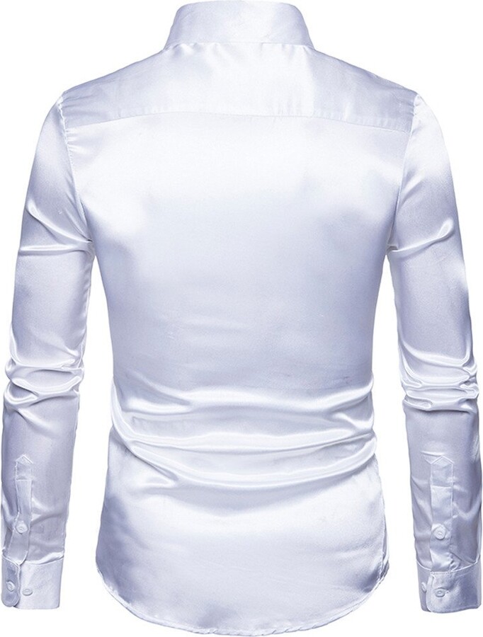 NSYWBZB Men's Satin Luxury Dress Shirt Slim Shiny Silk Long Sleeve Tops