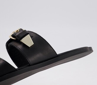 Office Server Double Buckle Sandals Black Leather