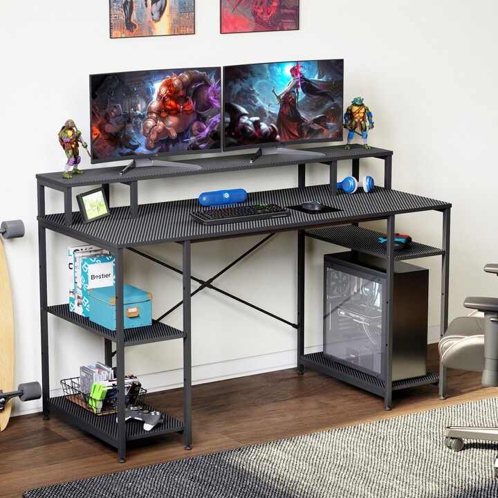Bestier 55 Inch Dual Monitor Computer Desk with Adjustable Shelves ShopStyle