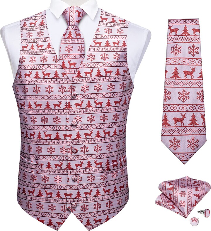 DiBanGu Mens Red Christmas Vest Set with Tie Christmas Waistcoat and ...