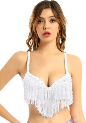 CHICTRY Women's Sparkle Sequins Tassel Push Up Bra Top Belly