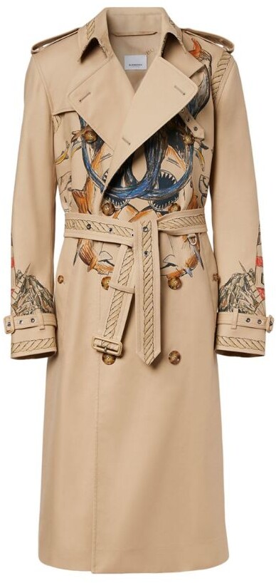 Burberry Marine Sketch Print Trench Coat - ShopStyle