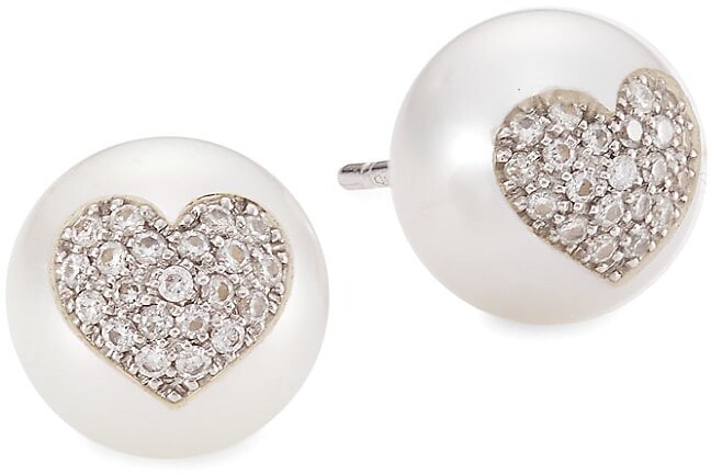 SHOUSHI Womens Simple Heart-Shaped Pearl Stud Earrings S925 Silver Stud Earrings Simple Pearl Beads Heart-Shaped Earrings Silver Jewelry