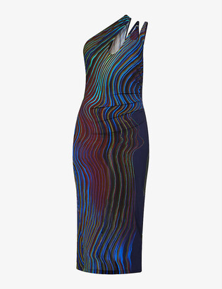 Thierry Mugler Wave-print crepe midi dress