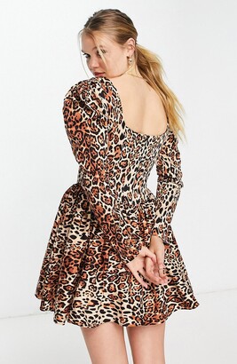 ASOS DESIGN Leopard Puff Long Sleeve Minidress