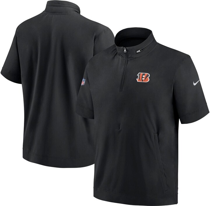 Nike Men's Black Cincinnati Bengals Sideline Coach Short Sleeve Hoodie Quarter-Zip Jacket