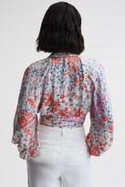 Thumbnail for your product : Reiss Coral/White Elle Floral Print Tie Front Cropped Blouse