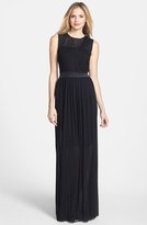 Thumbnail for your product : Vera Wang Embellished Yoke Ruched Jersey Gown