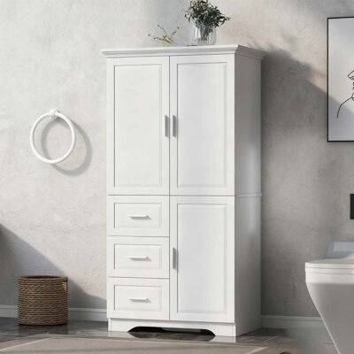 Red Barrel Studio Tall and Wide Storage Cabinet with Doors for Bathroom/Office Three Drawers White