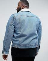 Thumbnail for your product : ASOS DESIGN Plus denim jacket with fleece collar in blue wash