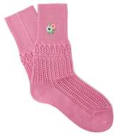 Thumbnail for your product : Gucci Floral Embroidered Pointelle Knit Ankle Socks - Womens - Pink