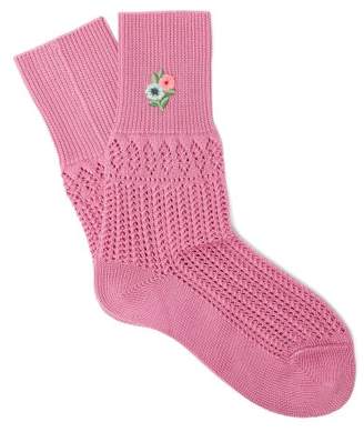 Gucci Floral Embroidered Pointelle Knit Ankle Socks - Womens - Pink