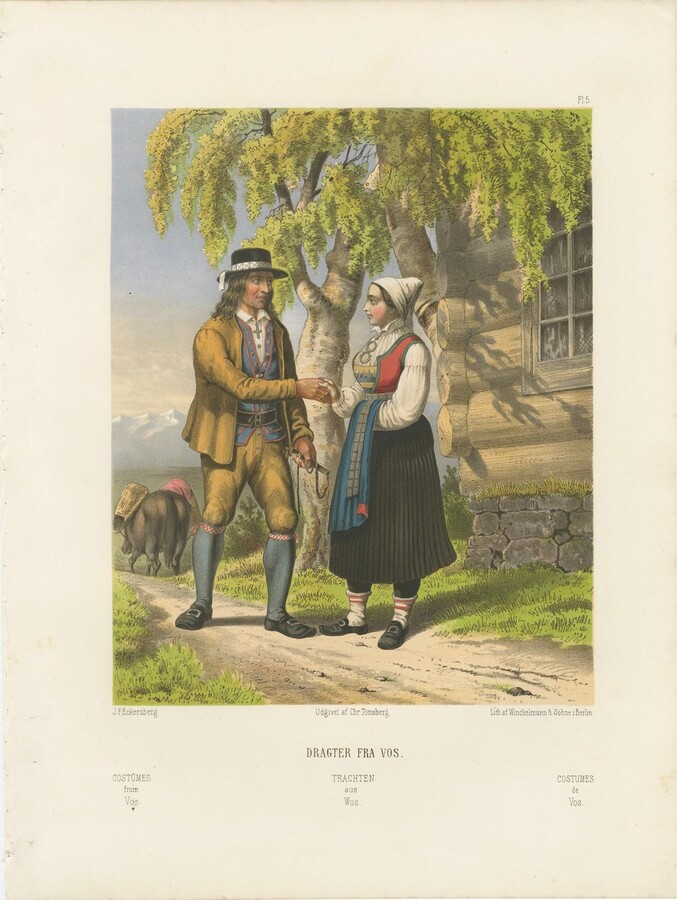 1stDibs Norwegian Country Attire – Vos Folk Dress, Antique Chromolithograph, C.1860