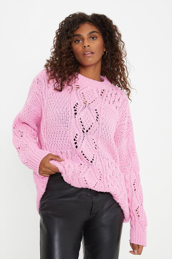 Chunky Cable Knit Pink Chunky Knit Sweater Dorothy Perkins Womens