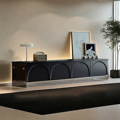 Creature B Comforts TV Stand with Arched Design and High-Gloss Finish