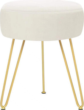 Multifunctional Vanity Stools,Velvet Round Ottoman Modern Dressing Stool,Side Table Footstool With Golden Metal Leg,Beige