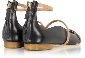 Malone Souliers Robyn Flat Black and Nude Nappa Leather Ballerinas