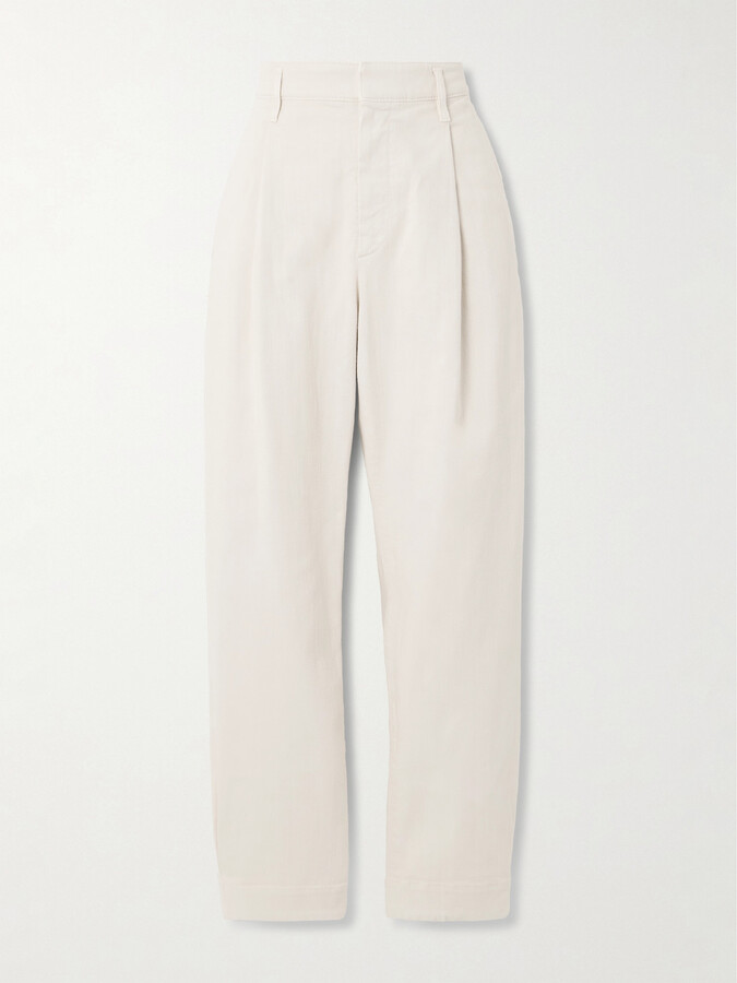 Brunello Cucinelli Pleated Cotton-blend Twill Tapered Pants - Ecru