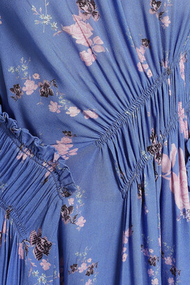 Preen Line Lois Ruched Floral-print Crepe De Chine Midi Dress