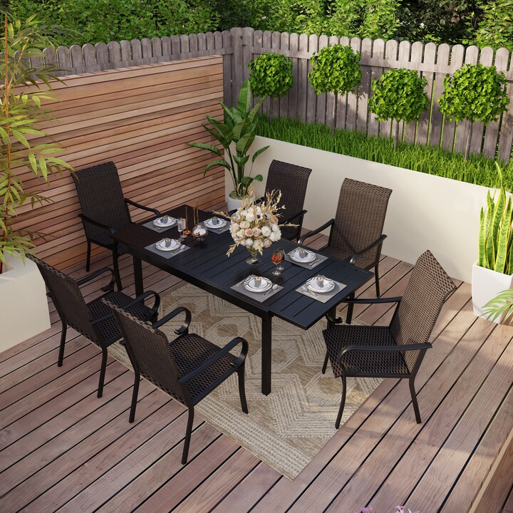 PATIO TIME Rattan Dining Chairs Set with Extendable Table Patio Dining