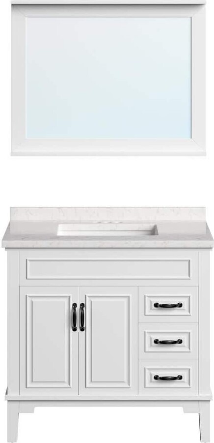 Hanover 35.43 in. W x 22.05 in. D x 33.46 in. H SLanesboro Vanity Cabinet with Sink, 3 Drawers, White Cabinet